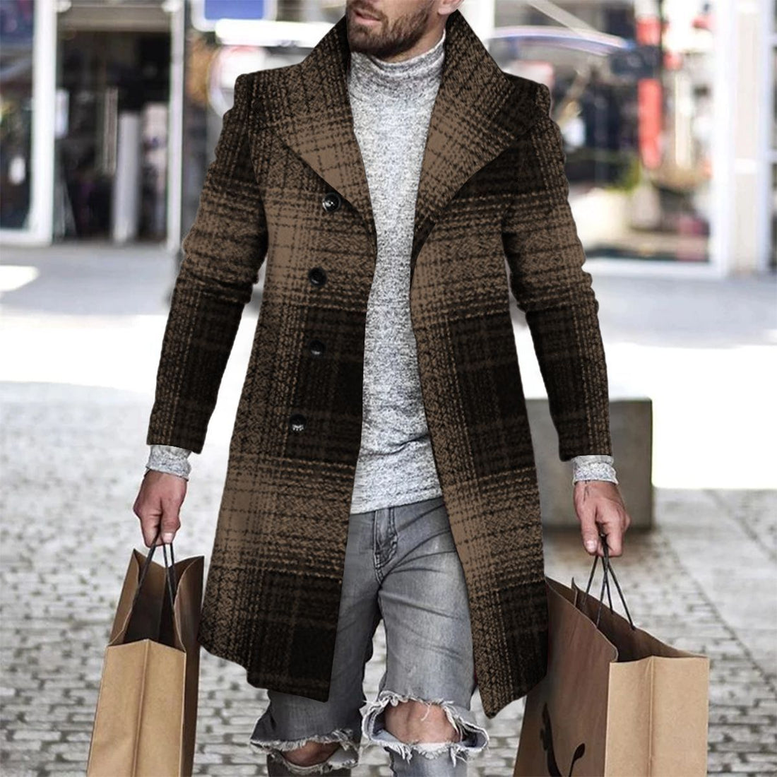 Men's Digital-Print Polyester-Blend Lapel Jacket