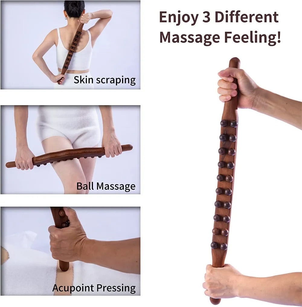 20-Bead Wooden Massage Roller for Full Body Relaxation and Therapy