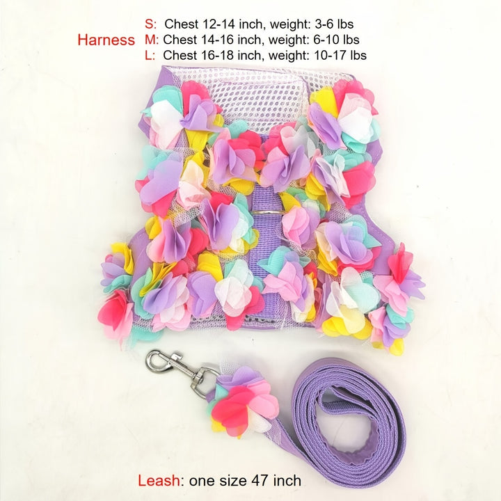 Floral Dog Harness and Leash Set - Stylish and Comfortable Pet Accessories