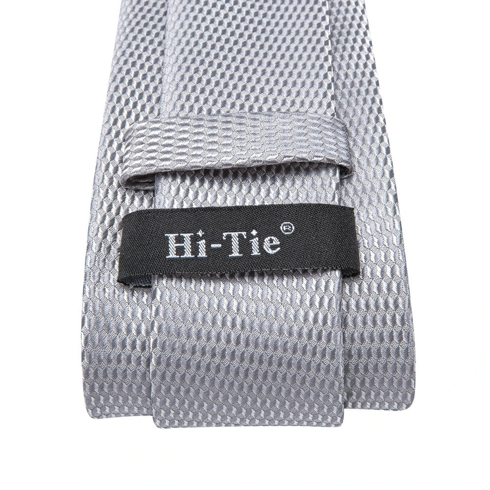 Elegant Grey Plaid Silk Necktie Set for Men