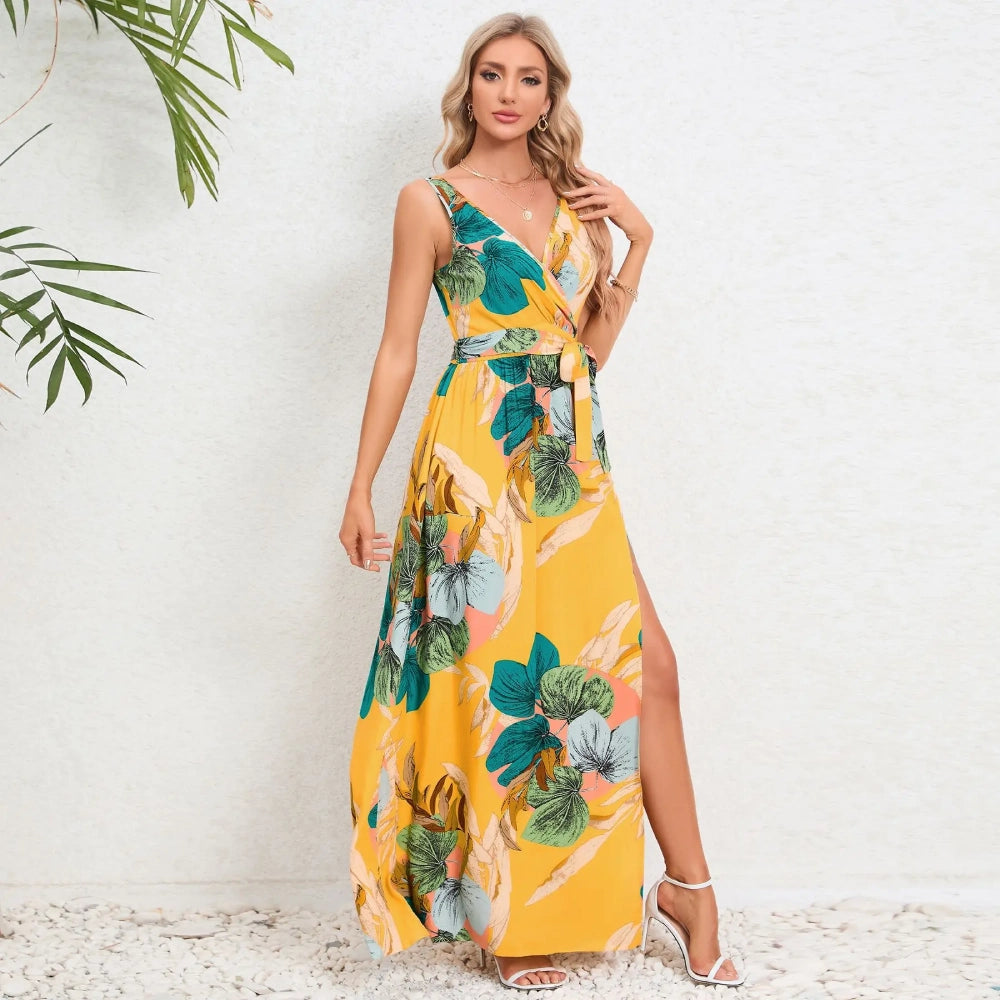 Elegant Summer V-Neck Paisley Maxi Dress