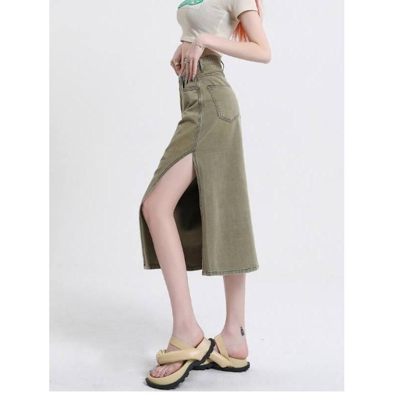 Stylish Vintage High-Waist Denim A-Line Skirt