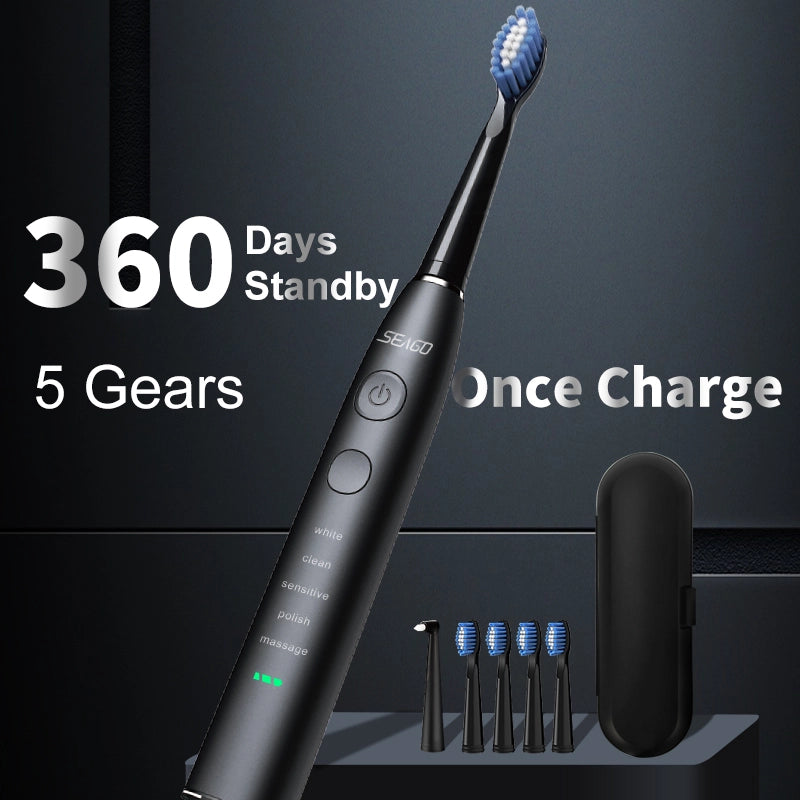 Electric Sonic Toothbrush USB Rechargeable with Long Battery Life and Replacement Heads