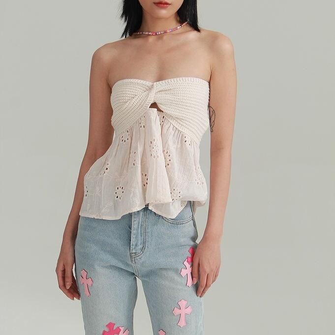 Sleeveless Cotton-Blend Cross-Up Tank Top for Women