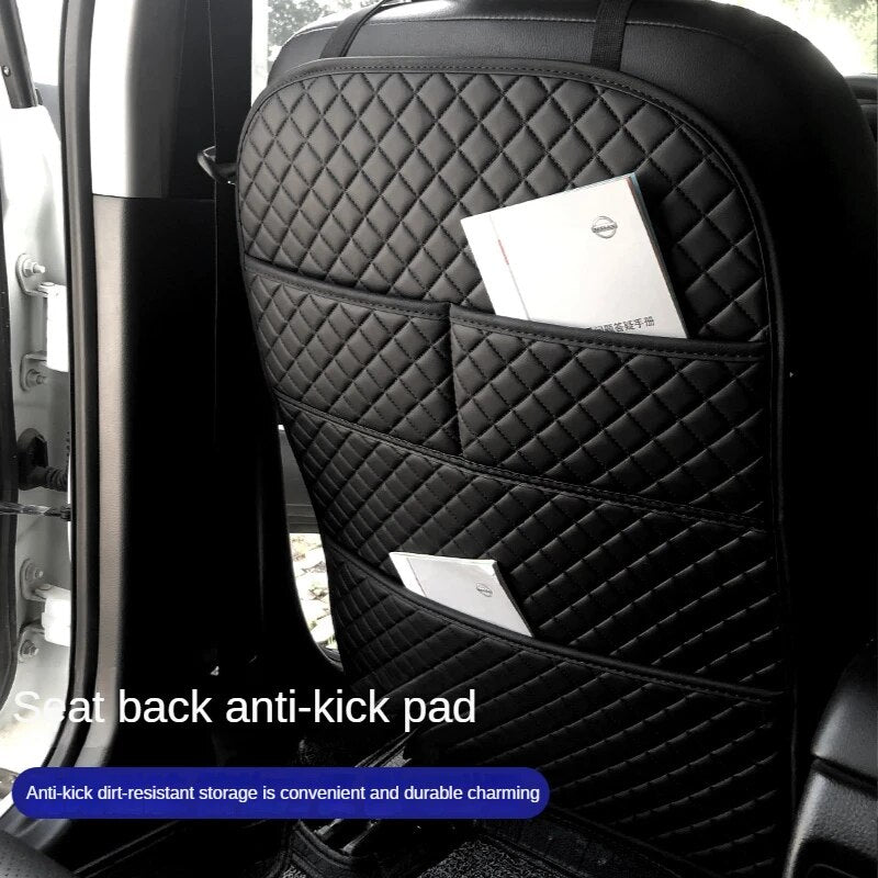 Universal Leather Car Seat Back Protector with Organizer Pocket & Kick Mat