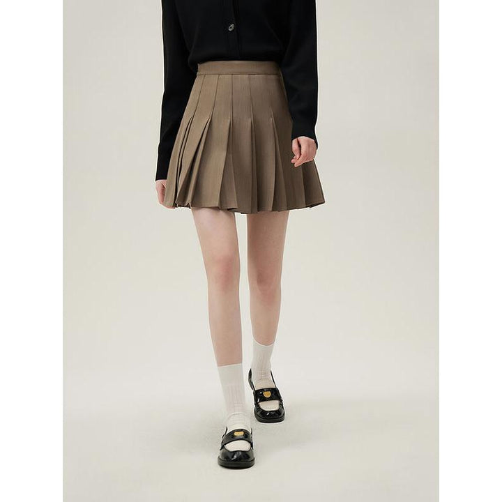 Elegant Twill Pleated Mini Skirt for Office Ladies