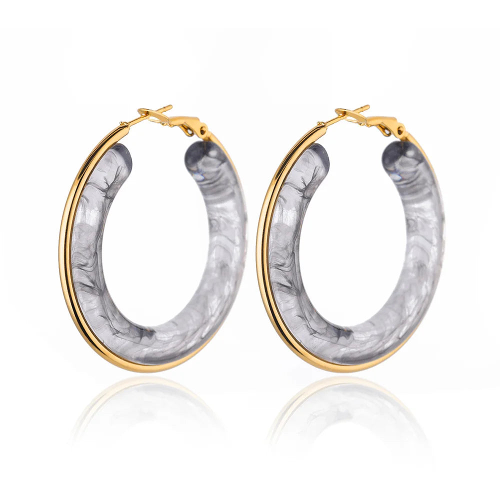 Acrylic Gradient Hoop Earrings for Women - Trendy Stainless Steel Round Earrings