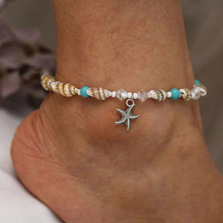Charming Starfish and Green Stone Beaded Anklet for Women