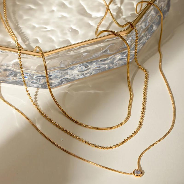 18K PVD Minimalist Three Layer Y Shaped Necklace Chain for Women