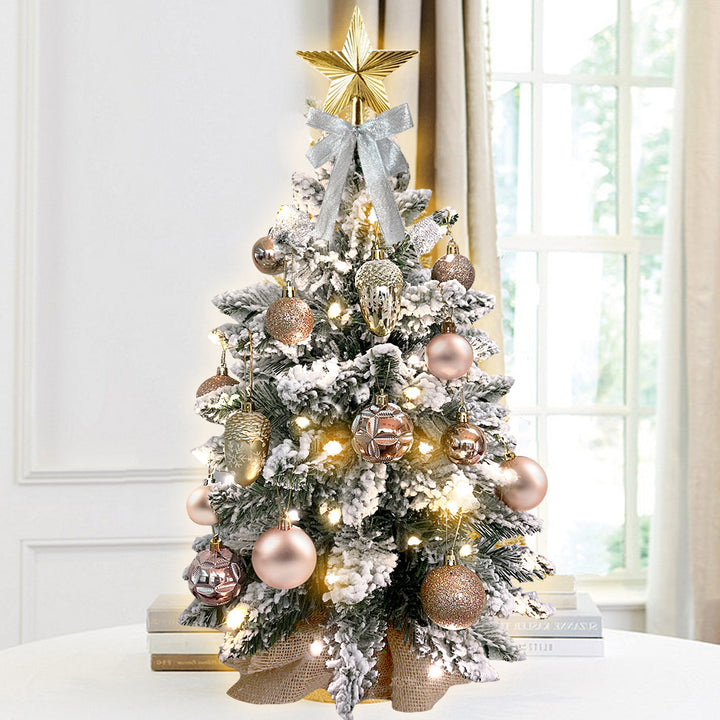 2ft Mini Christmas Tree With Light Artificial Small Tabletop Christmas Decoration With Flocked Snow, Exquisite Decor &amp; Xmas Ornaments For Table Top For Home &amp; Office