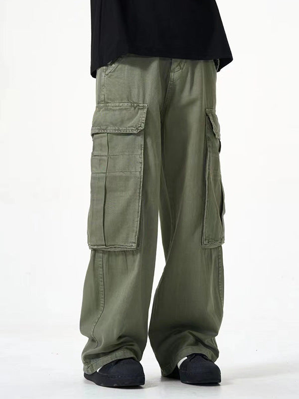 Multi-pocket Design Men's Army Green Cargo Pants Loose Straight