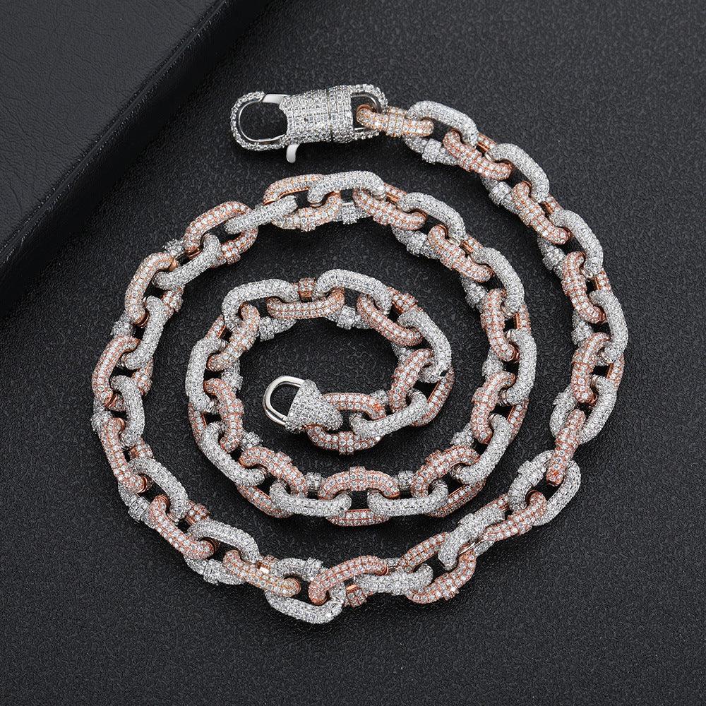 10mm Two-tone Copper Micro Inlaid Zircon Cuban Link Chain Necklace - Trendha