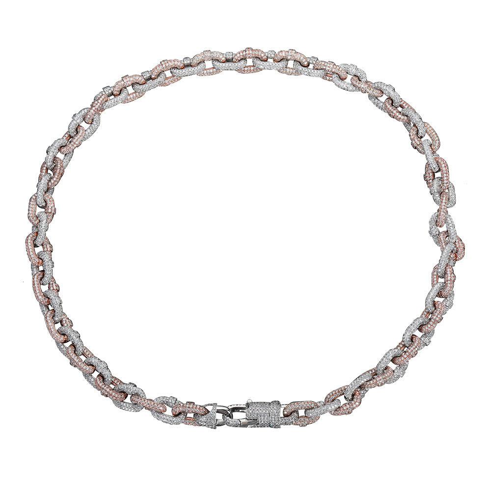 10mm Two-tone Copper Micro Inlaid Zircon Cuban Link Chain Necklace - Trendha