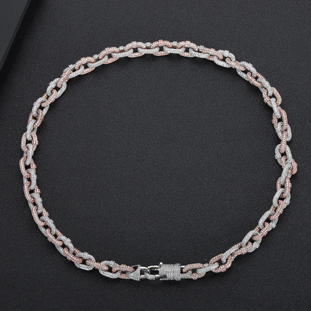 10mm Two-tone Copper Micro Inlaid Zircon Cuban Link Chain Necklace - Trendha