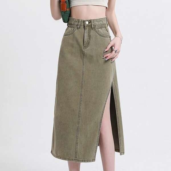 Stylish Vintage High-Waist Denim A-Line Skirt