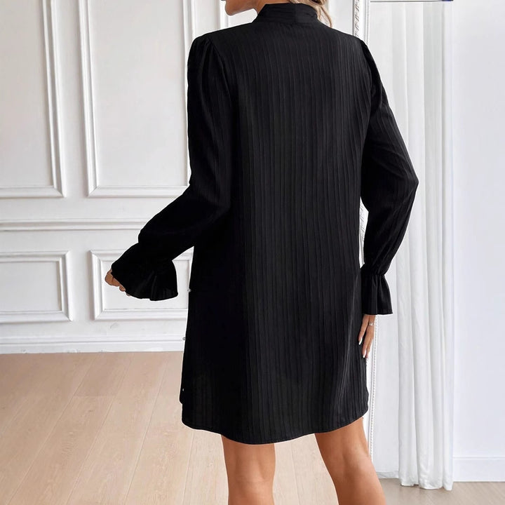 Women's Lace-up Bead Long Sleeve Solid Color Loose Dress