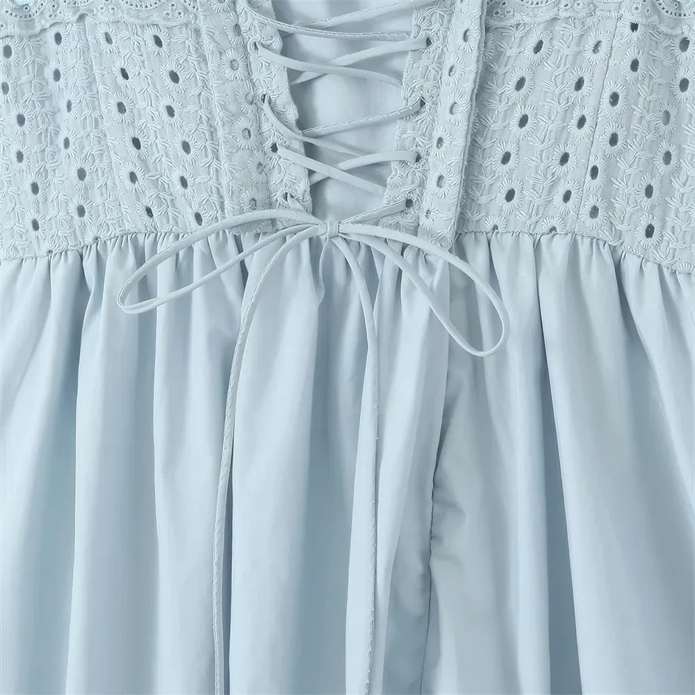 Blue Midi Crochet Dress