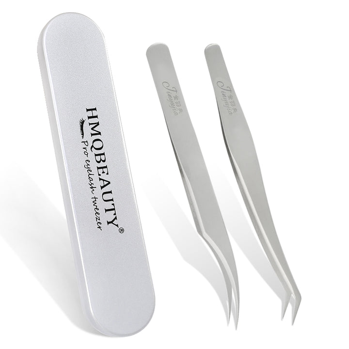 2PCS Professional Stainless Steel Eyelash Tweezers Set