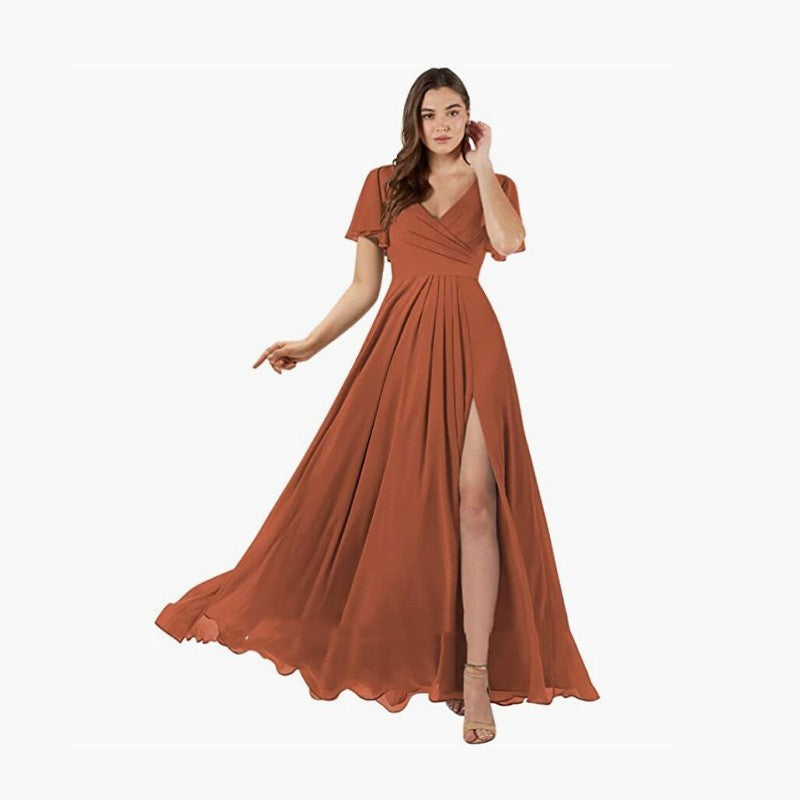 V-neck Butterfly Sleeve Bridesmaid Dress