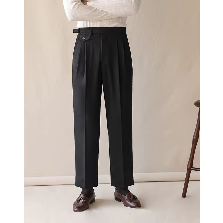 Fall Men's High Waist Solid Color Suit Pants