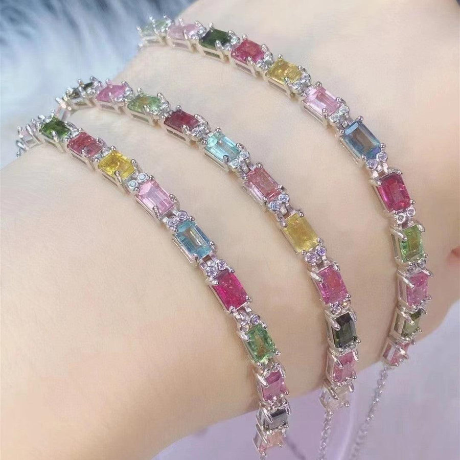12 Pieces Of Natural Tourmaline Bracelet With Fire Colors - Trendha