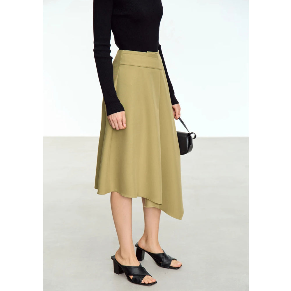 Minimalist Asymmetrical A-Line Midi Skirt