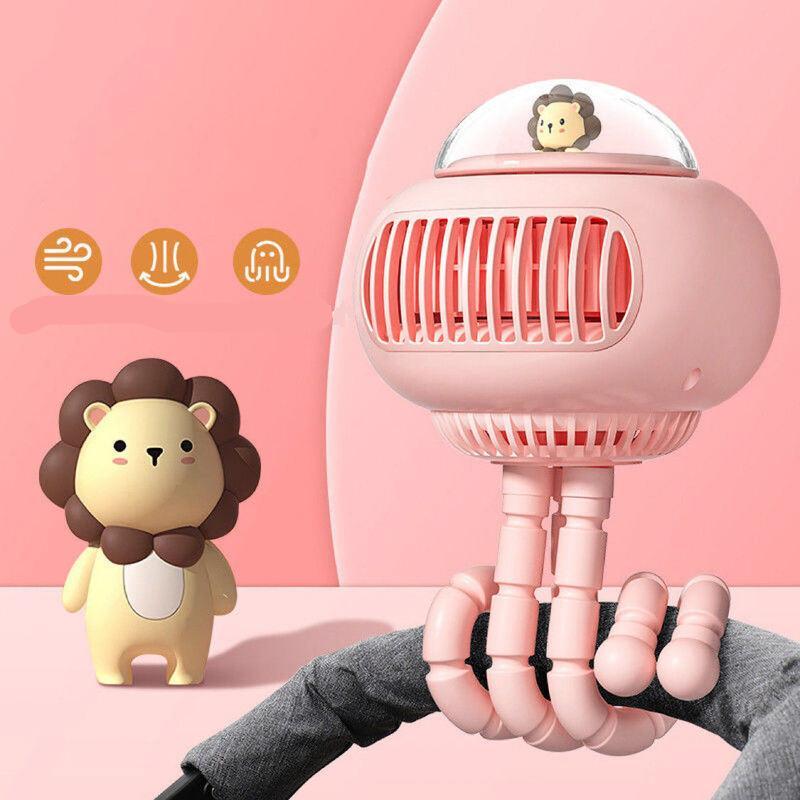 Cartoon USB Rechargeable Stroller Fan with Flexible Legs