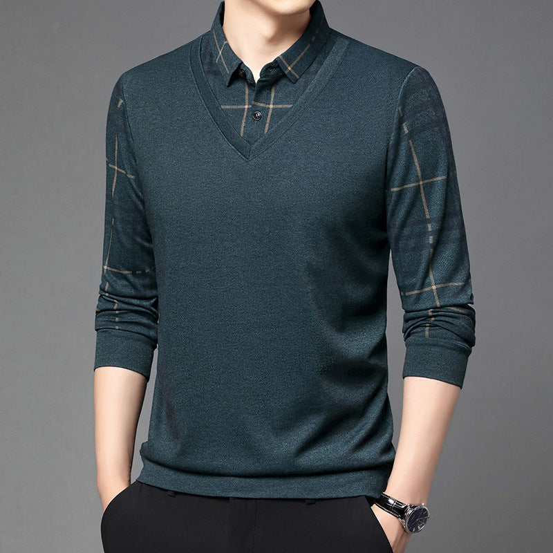 Fake Two-piece Lapel Long-sleeved Men's T-shirt