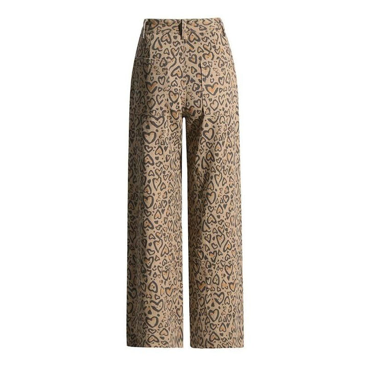 High Waist Patchwork Leopard Denim Trousers