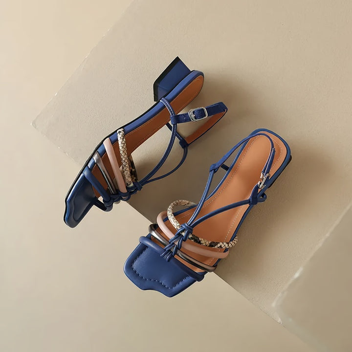 Colorful Roman Buckle Strap Sandals with Chunky Heel