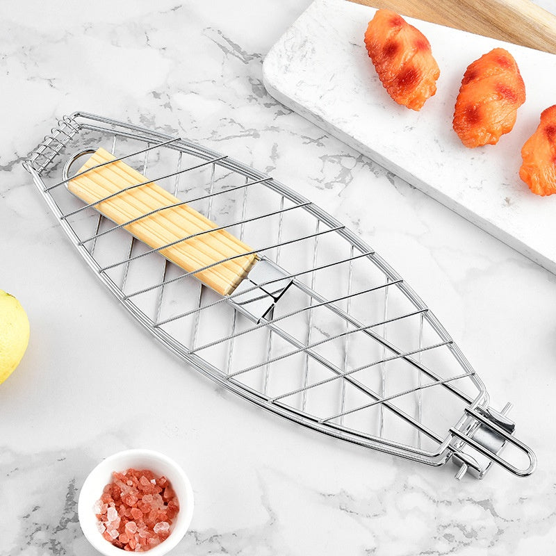 Stainless Steel BBQ Grill Net with Wooden Handle