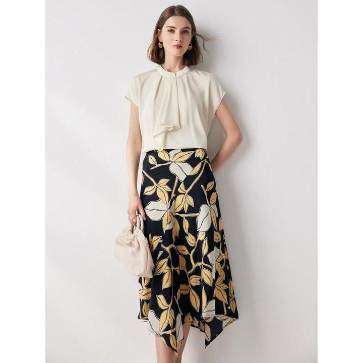 Elegant Floral Silk A-Line Skirt