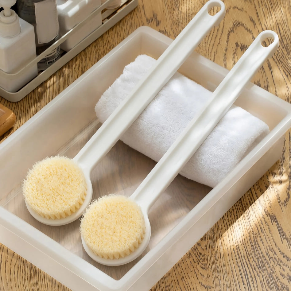 Long Handle Bath Brush - Soft Bristle Exfoliating Body Scrub