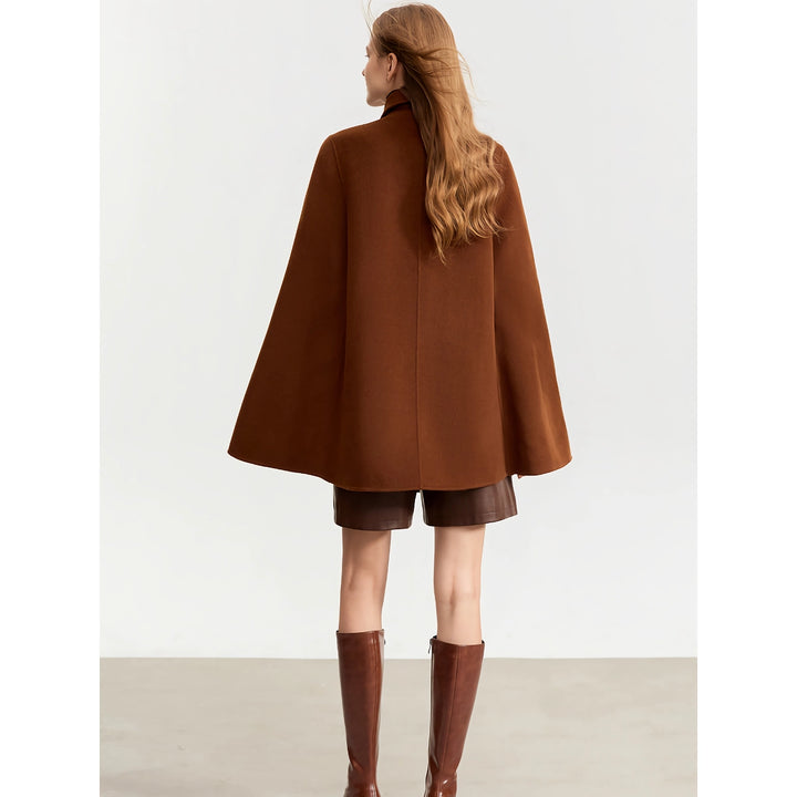 Women's Vintage Wool Cashmere Cape Coat with Leather Belt