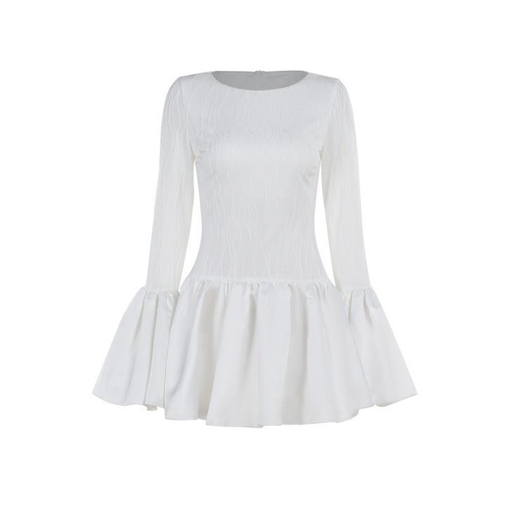Fall Slim Fit Texture Long Sleeve Ruffled Mini Dress