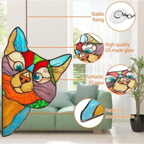 Stained Glass Cat Window Hanger Decoration - Trendha
