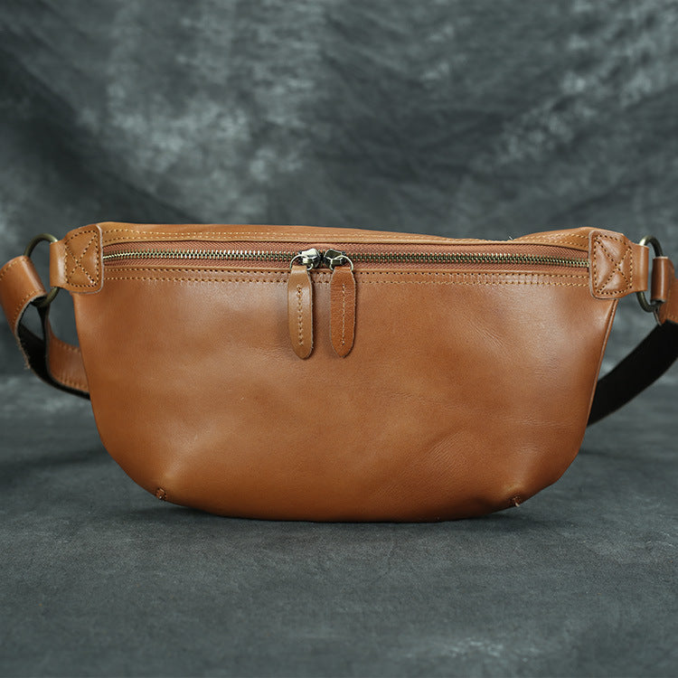 Summer Leather Retro Crazy Horse Leather Chest Bag