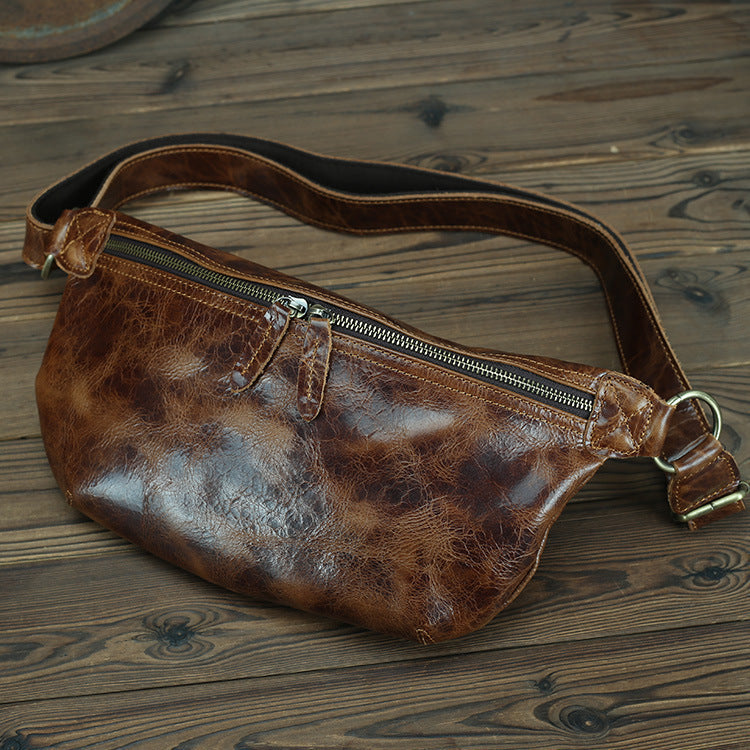 Summer Leather Retro Crazy Horse Leather Chest Bag