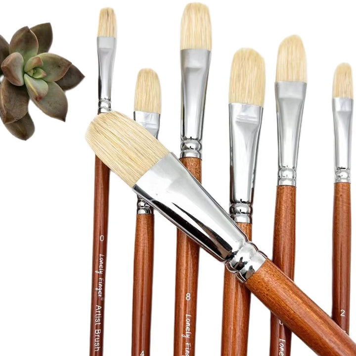 7pcs Premium Long Handled Natural Bristle Paint Brush Set