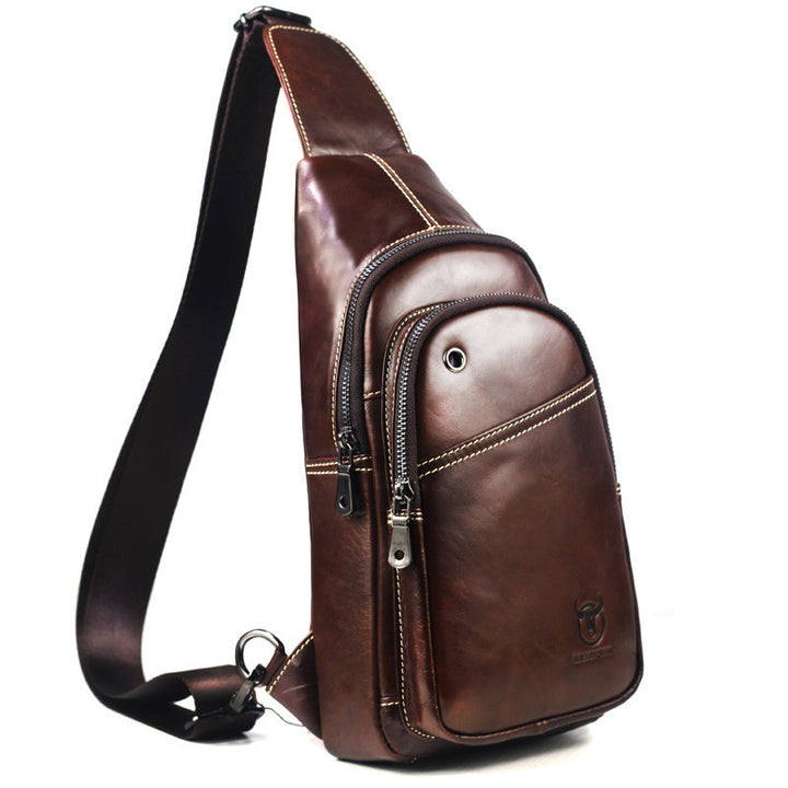 Leather Chest Bag Men'S Korean Style Trendy Top Layer Cowhide Single Shoulder Messenger