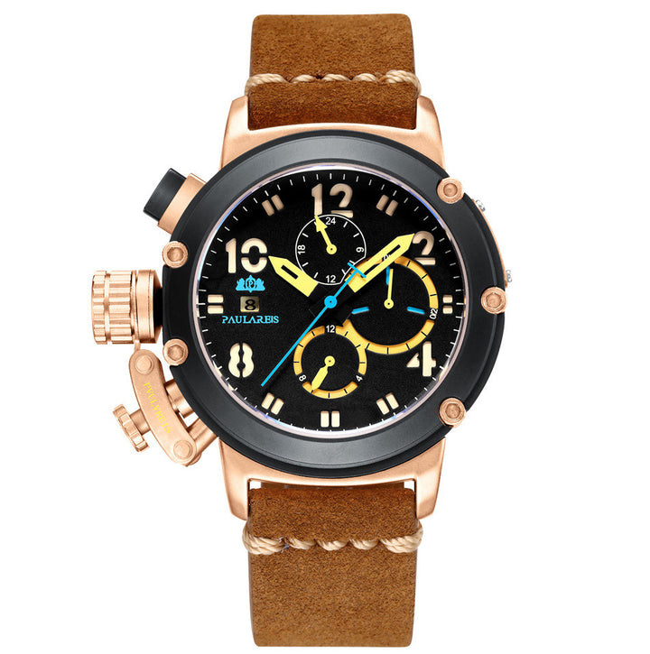 Automatic Mechanical Multifunctional Luminous Leather Rose Gold Men's Watch