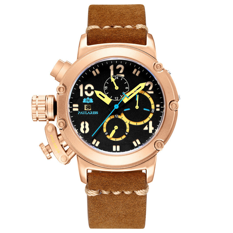 Automatic Mechanical Multifunctional Luminous Leather Rose Gold Men's Watch