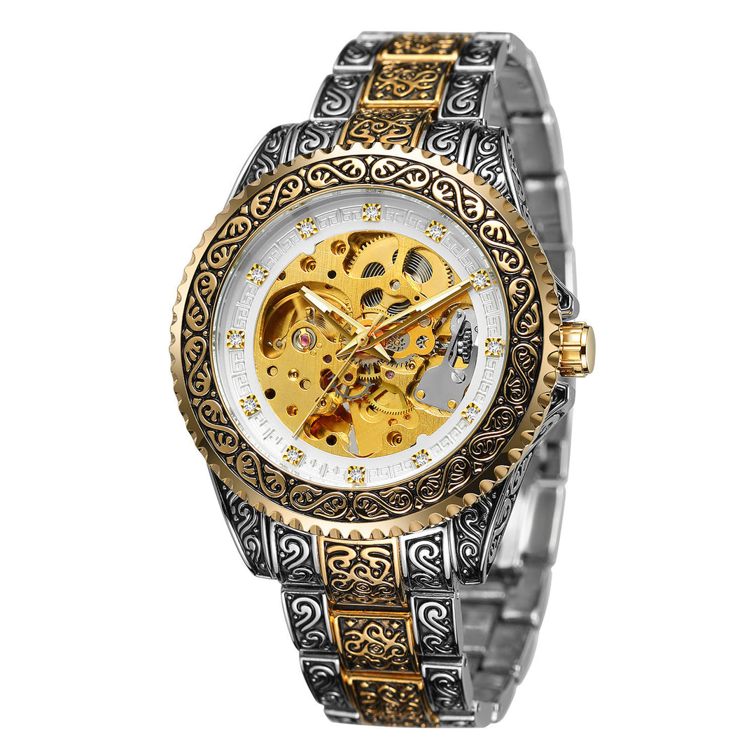 Style Mens Fashion Casual Hollow Retro Carved Automatic Mechanical Watch