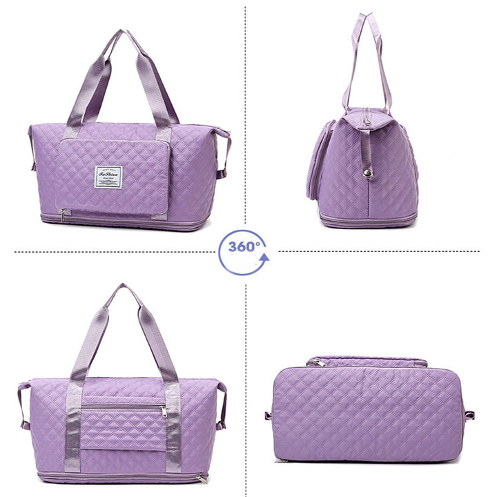 Foldable Travel Duffle Bag With Rhombus Sewing Design Large Capacity Fitness Handbag Portable Versatile Shoulder Bags Expandable Organizer