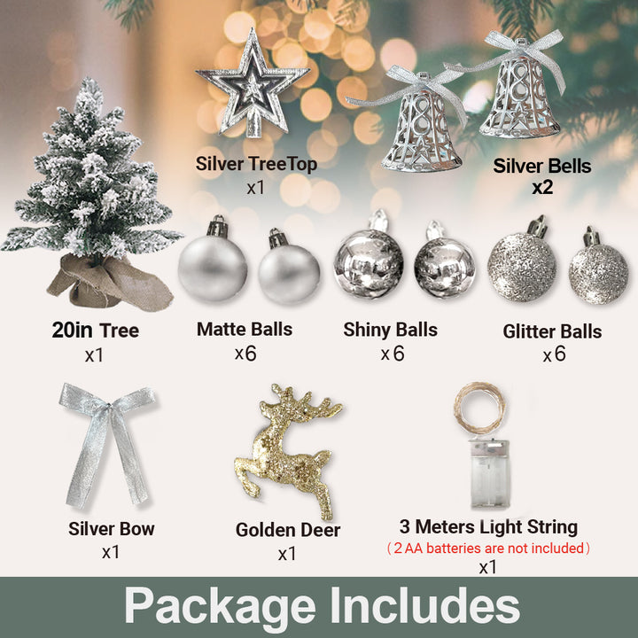 2ft Mini Christmas Tree With Light Artificial Small Tabletop Christmas Decoration With Flocked Snow, Exquisite Decor &amp; Xmas Ornaments For Table Top For Home &amp; Office