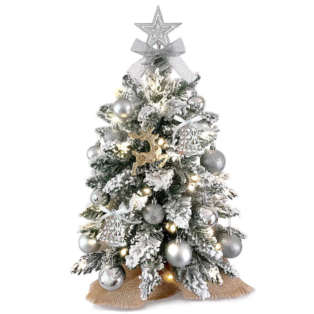 2ft Mini Christmas Tree With Light Artificial Small Tabletop Christmas Decoration With Flocked Snow, Exquisite Decor &amp; Xmas Ornaments For Table Top For Home &amp; Office