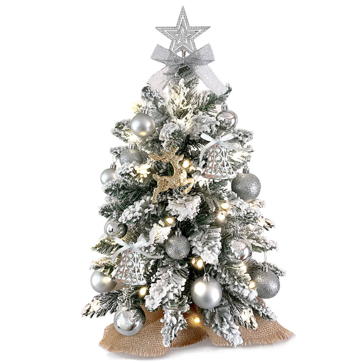 2ft Mini Christmas Tree With Light Artificial Small Tabletop Christmas Decoration With Flocked Snow, Exquisite Decor &amp; Xmas Ornaments For Table Top For Home &amp; Office