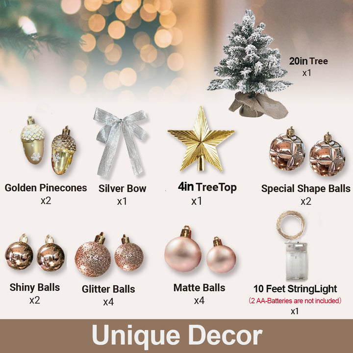 2ft Mini Christmas Tree With Light Artificial Small Tabletop Christmas Decoration With Flocked Snow, Exquisite Decor &amp; Xmas Ornaments For Table Top For Home &amp; Office