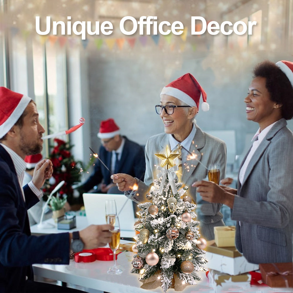 2ft Mini Christmas Tree With Light Artificial Small Tabletop Christmas Decoration With Flocked Snow, Exquisite Decor &amp; Xmas Ornaments For Table Top For Home &amp; Office