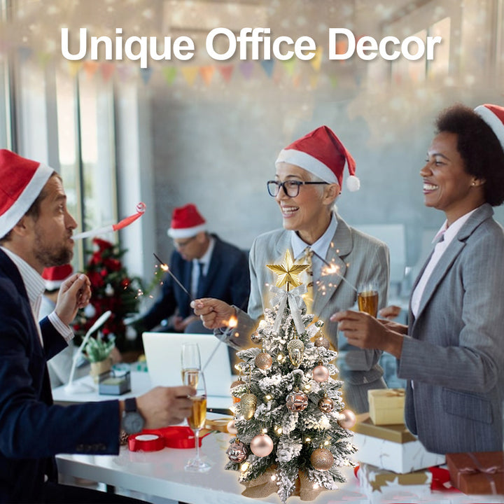 2ft Mini Christmas Tree With Light Artificial Small Tabletop Christmas Decoration With Flocked Snow, Exquisite Decor &amp; Xmas Ornaments For Table Top For Home &amp; Office